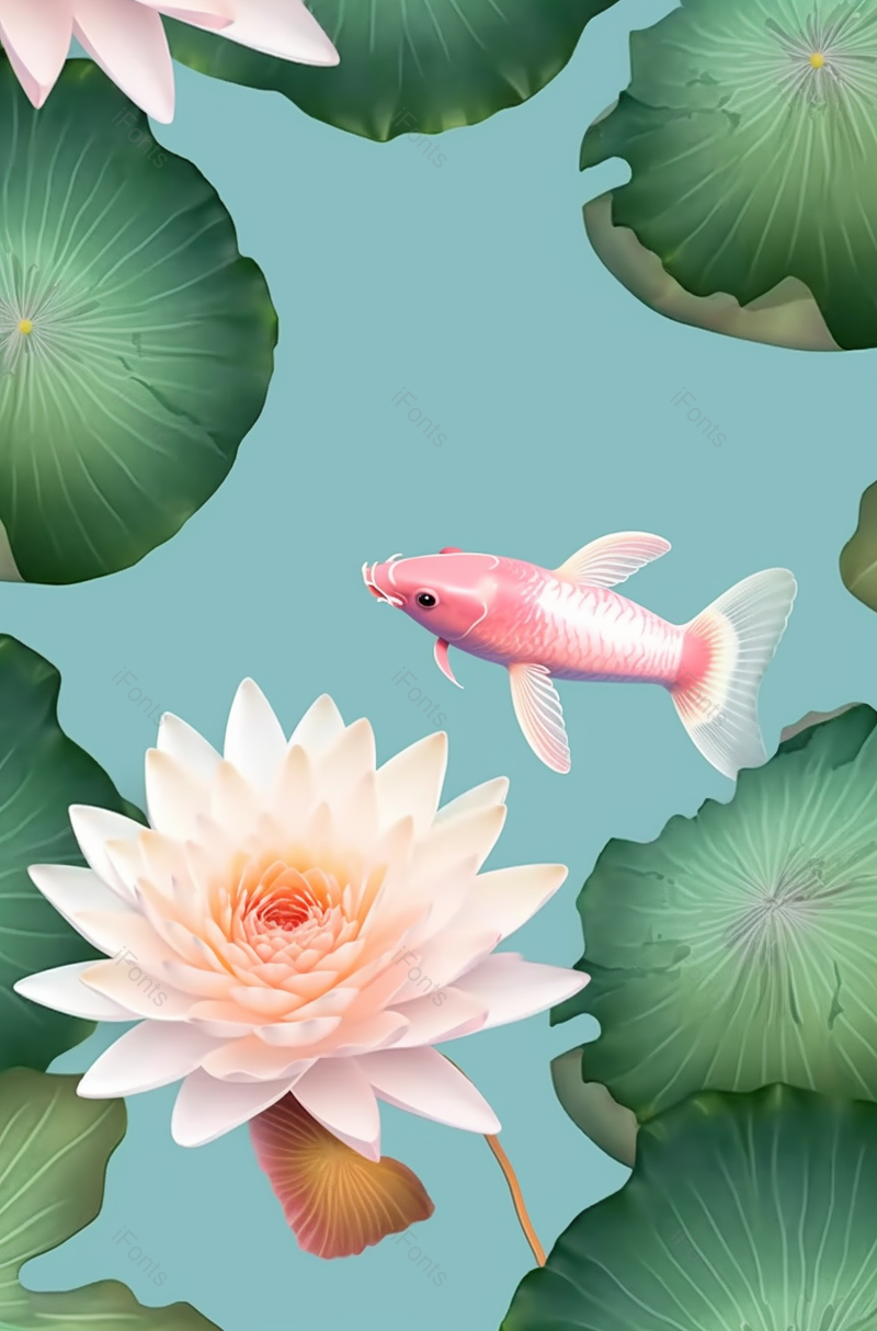 夏天荷花在池塘里绽放锦鲤在游泳背景插画中国风,插画/手绘图,插画/手绘图库,插画/手绘图下载,插画/手绘